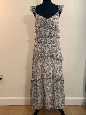 O.P.T. Floral Ruffle Tiered Maxi Dress in Lavender Green